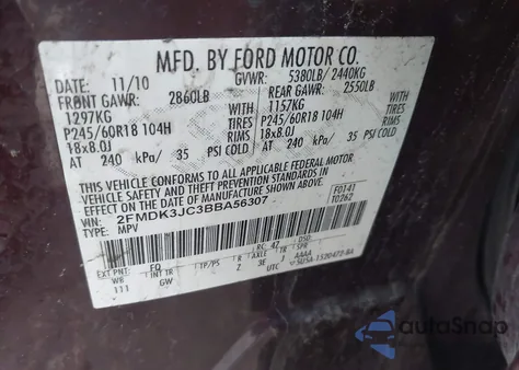 2011 Ford Edge z USA, uszkodzony, nr VIN 2FMDK3JC3BBA56307